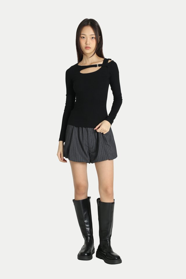CARINA ASYMMETRICAL CUT-OUT TOP IN BLACK