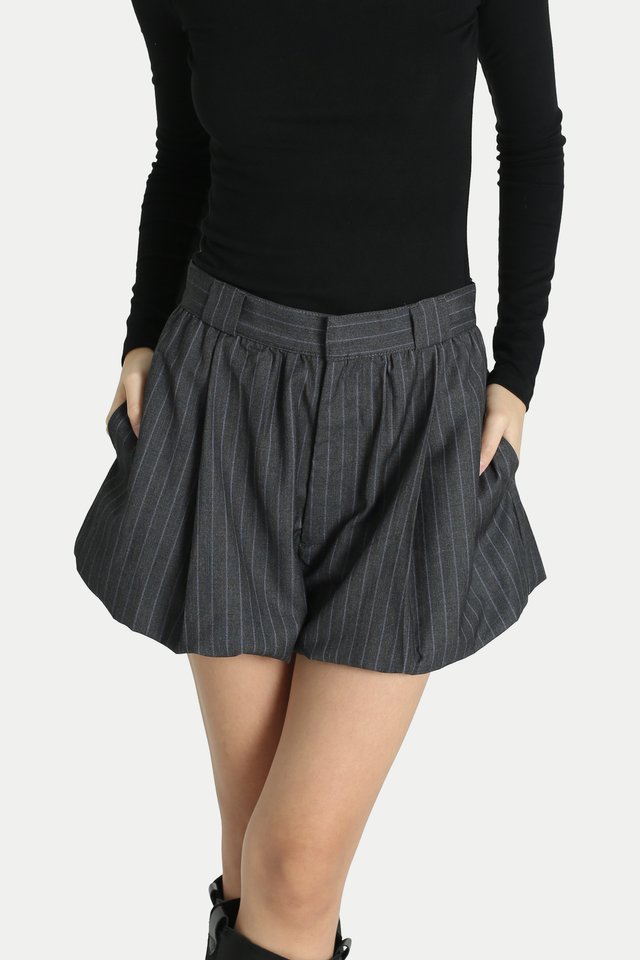 MACIE MINI BUBBLE SHORTS IN GREY STRIPES