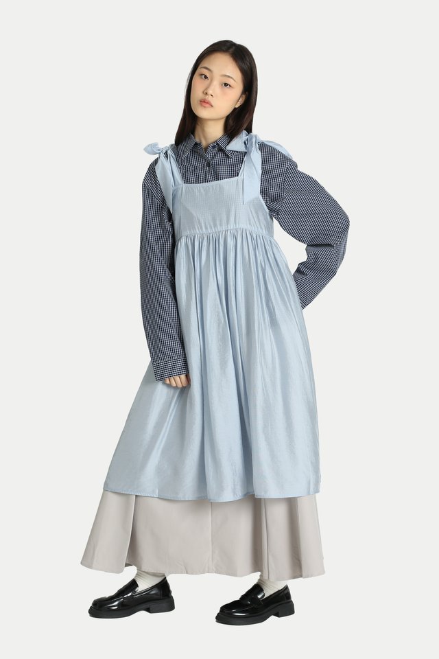 LIONA SHEER SHOULDER TIE DRESS IN POWDER BLUE