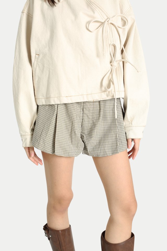 MACIE MINI BUBBLE SHORTS IN KHAKI CHECKS