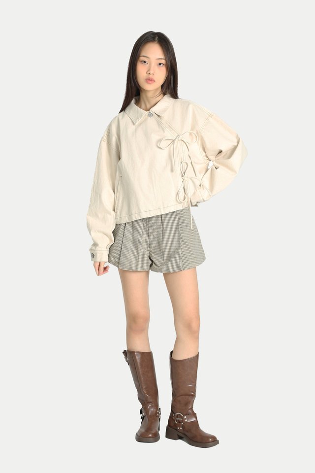 MACIE MINI BUBBLE SHORTS IN KHAKI CHECKS