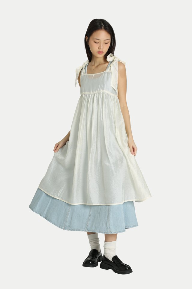 LIONA SHEER SHOULDER TIE DRESS IN WHIPPED CREAM