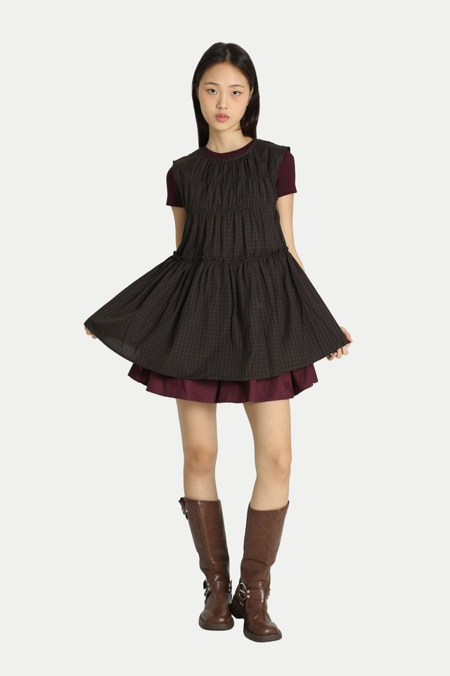 ADORA CHECKERED FRILL TOP IN BLACK