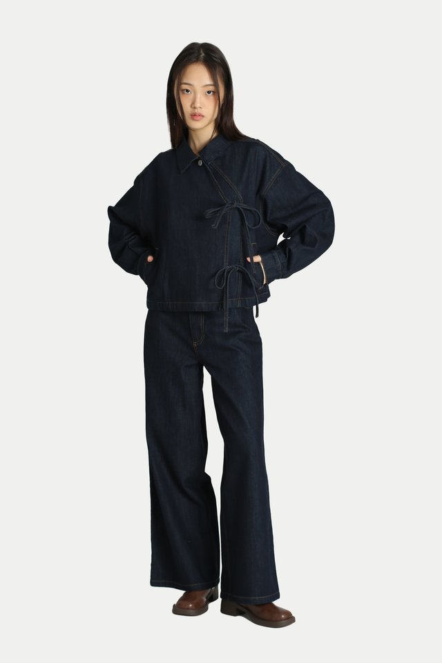 ELIA DOUBLE-BREASTED DENIM CROP JACKET IN DARK WASH