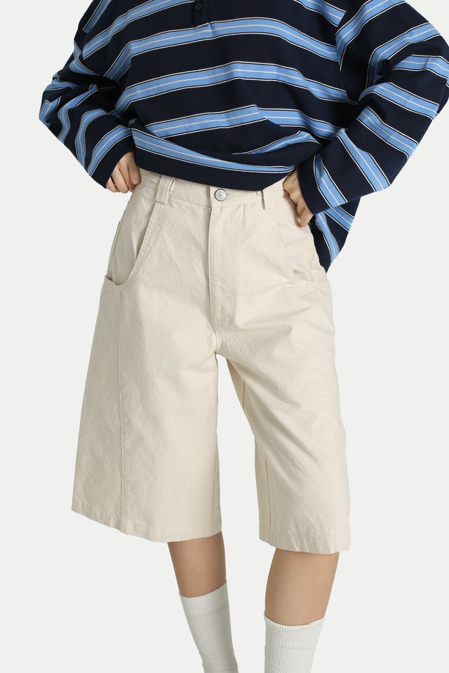 RENJI LONGLINE BASKETWEAVE JORTS IN ECRU