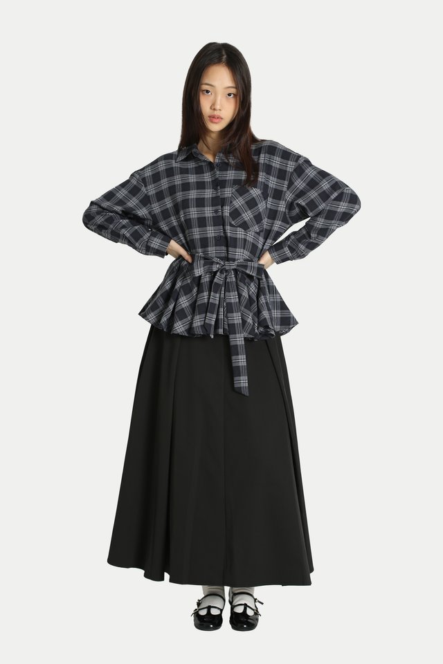 EVELYN PEPLUM FLANNEL SHIRT IN MIDNIGHT PLAID