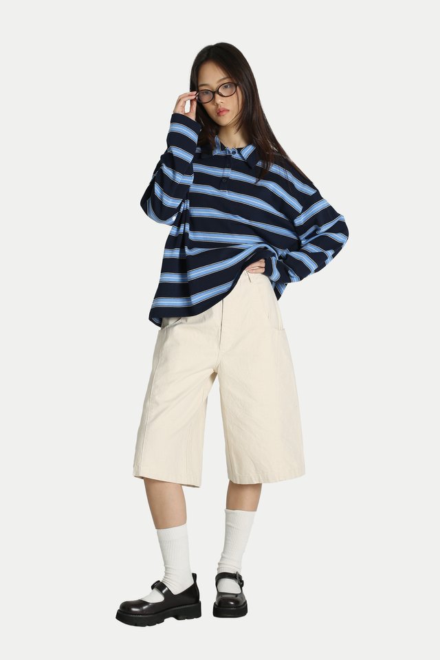 RENJI LONGLINE BASKETWEAVE JORTS IN ECRU