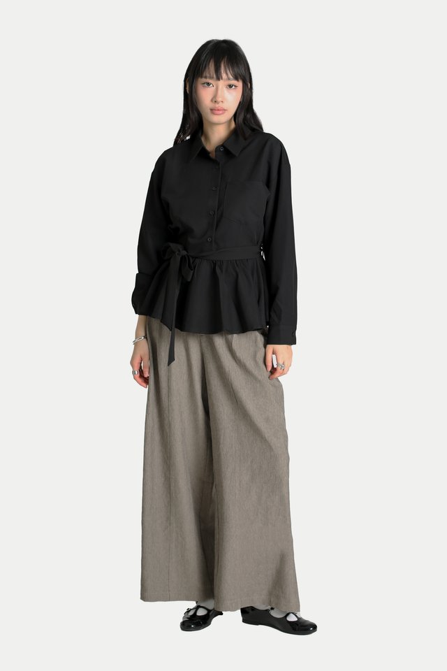 EVELYN PEPLUM FLANNEL SHIRT IN BLACK
