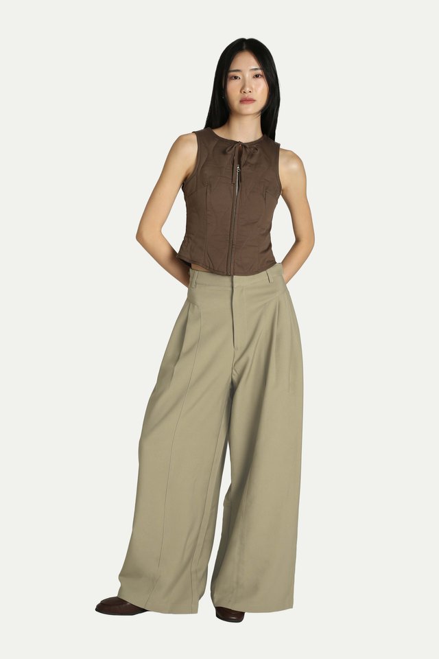 AMARI SIDE PLEAT FLARE TROUSERS IN SENCHA