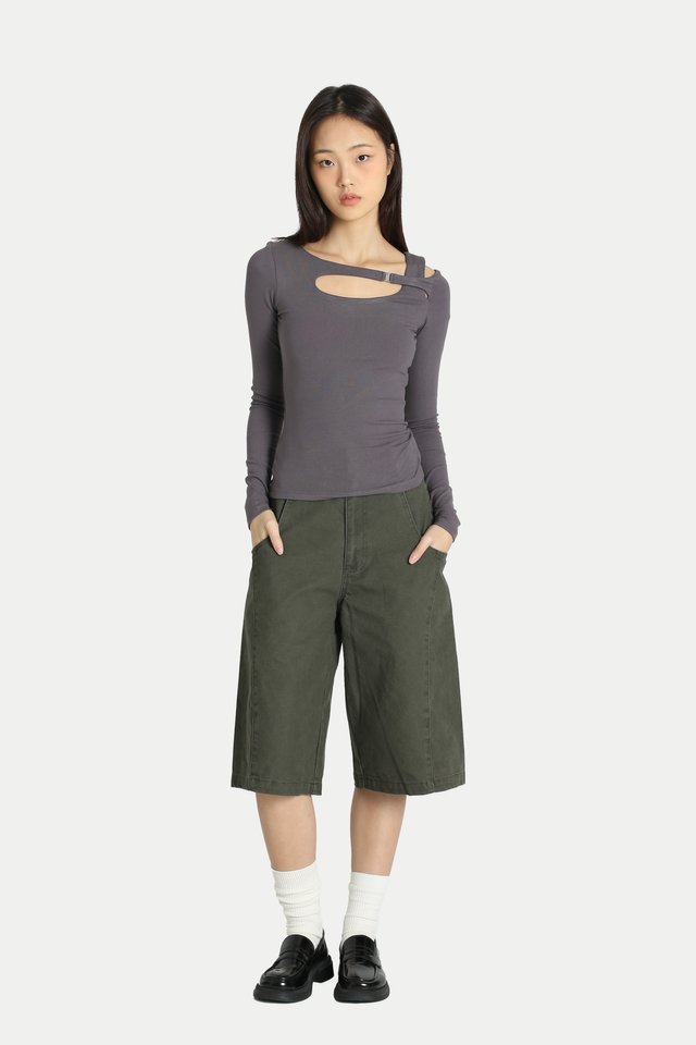 CARINA ASYMMETRICAL CUT-OUT TOP IN CHARCOAL