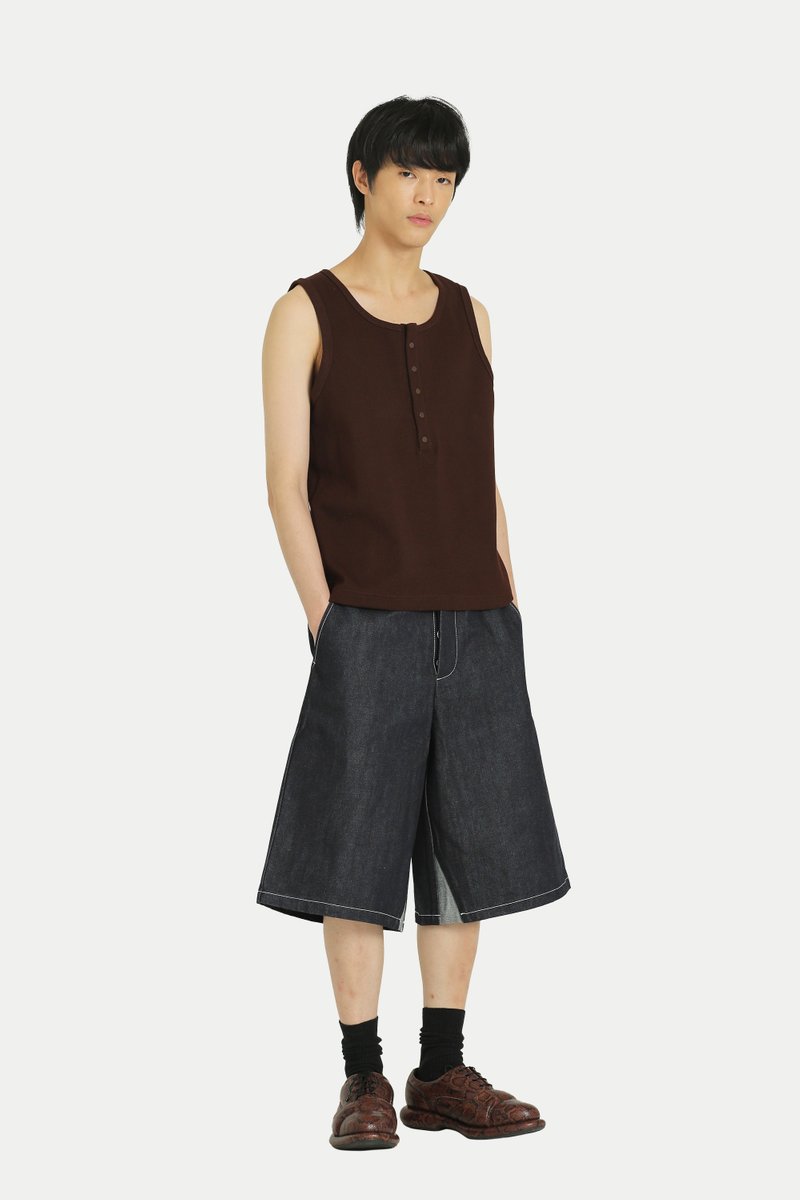 ARCADE X HIRO Y. HENLEY TANK TOP IN CHOCOLATE