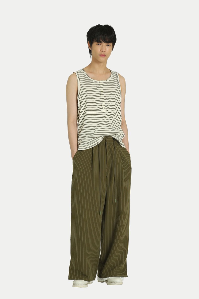 ARCADE X HIRO Y. STRIPED HENLEY TANK TOP IN OLIVE