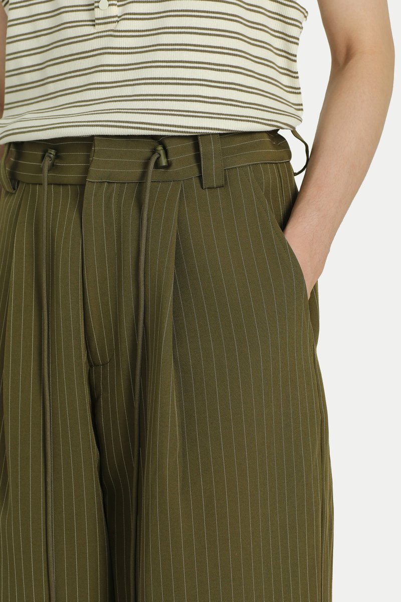 ARCADE X HIRO Y. WIDE-FIT STRIPED TROUSERS IN OLIVE