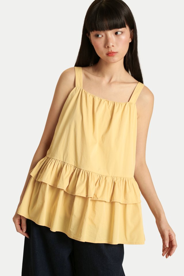 EIMY TIERED PEPLUM FLARE TOP IN BUTTER