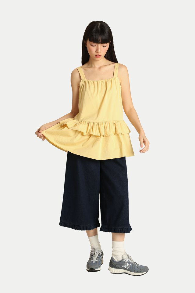 EIMY TIERED PEPLUM FLARE TOP IN BUTTER