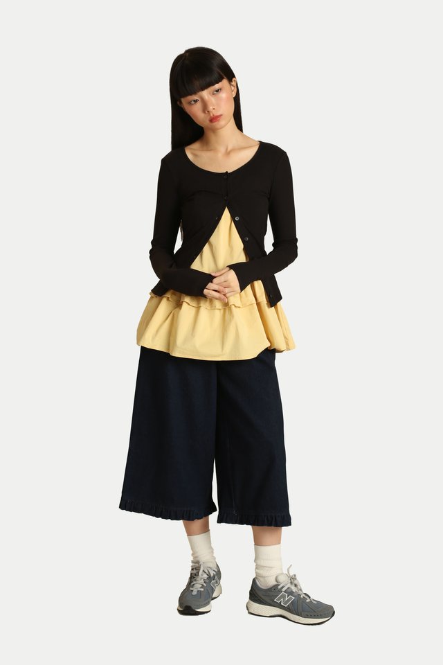 KIENNA BUTTON-DOWN JERSEY TOP IN BLACK