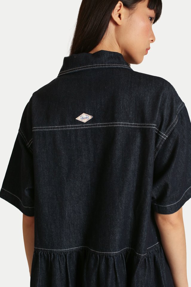 OMRI DENIM OVERSIZED BOXY DRESS IN DARK WASH