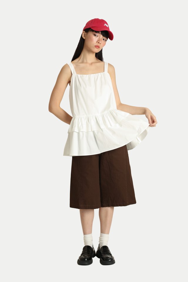 EIMY TIERED PEPLUM FLARE TOP IN WHITE