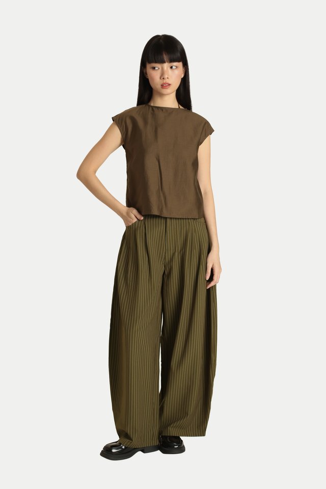 ANNE SHEER TWO-PIECE SCARF TOP IN DARK SANDALWOOD