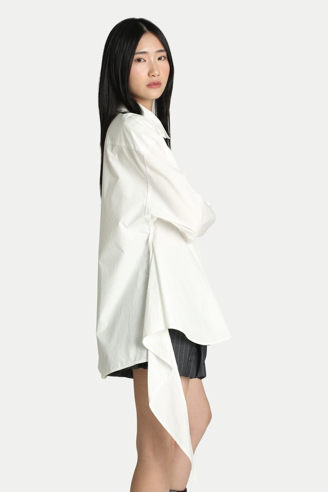 GRAYLEN BACK TIE DRAPE SHIRT IN WHITE
