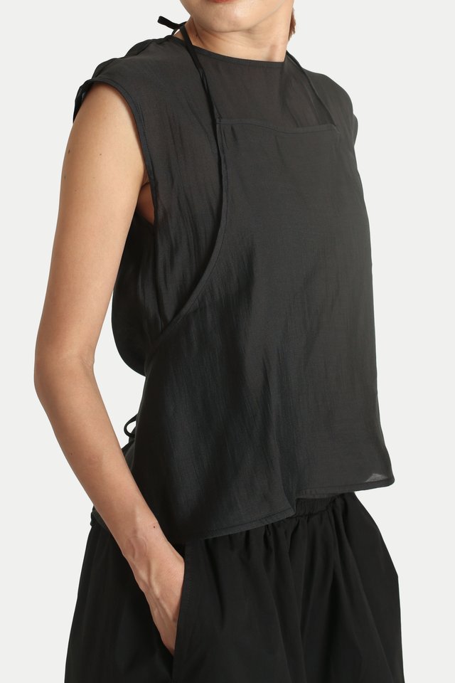 ANNE SHEER TWO-PIECE SCARF TOP IN BLACK