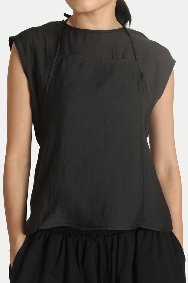 ANNE SHEER TWO-PIECE SCARF TOP IN BLACK