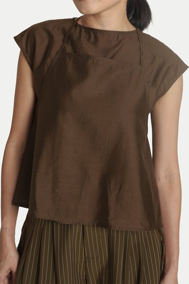 ANNE SHEER TWO-PIECE SCARF TOP IN DARK SANDALWOOD
