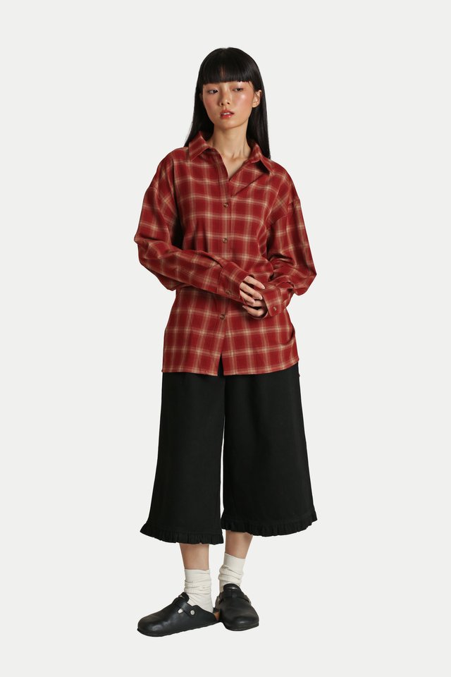 GRAYLEN BACK TIE DRAPE SHIRT IN TERRACOTTA CHECKS
