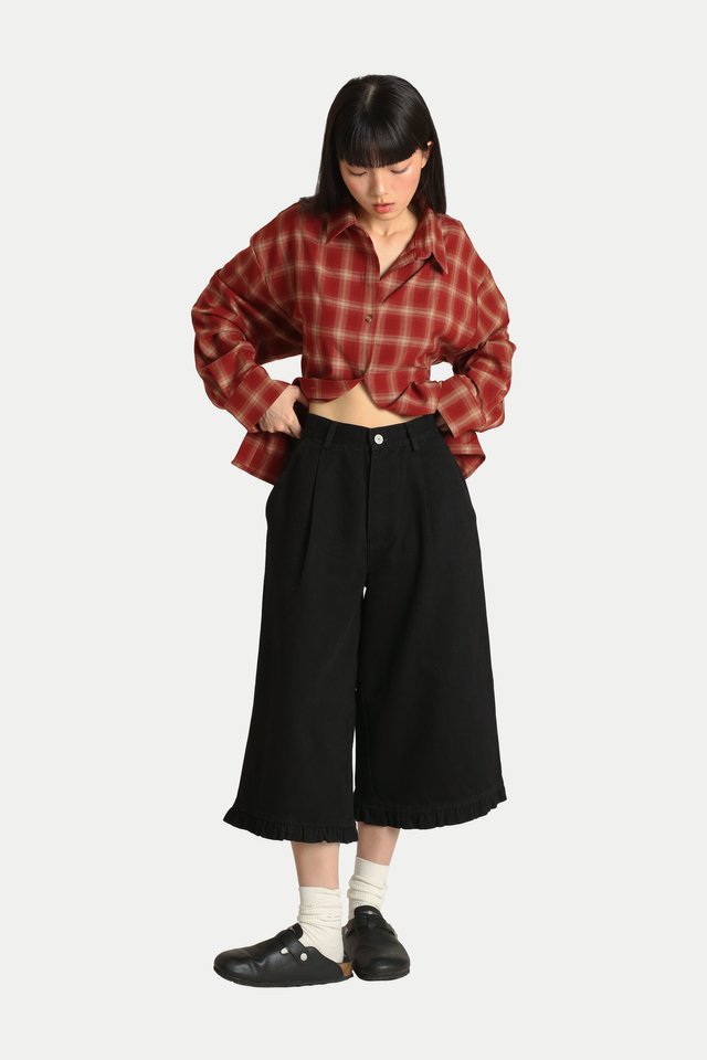 LOLA DENIM FRILL HEM JORTS IN BLACK