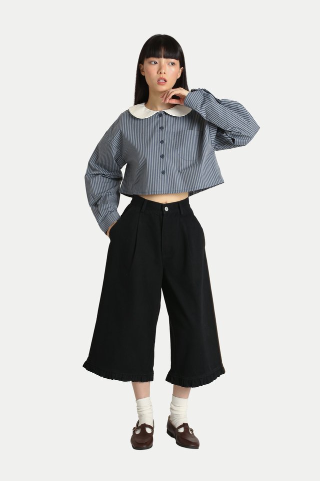 SERENA ROUND COLLAR CROP SHIRT IN DUSK STRIPE