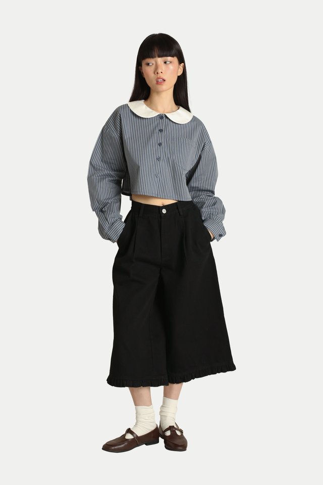 SERENA ROUND COLLAR CROP SHIRT IN DUSK STRIPE
