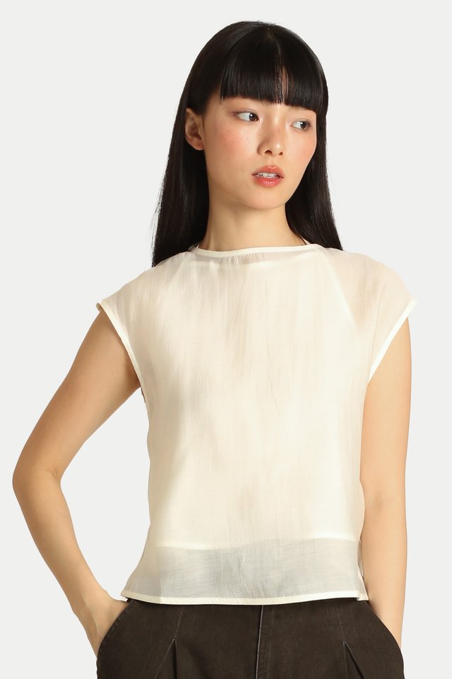 ANNE SHEER TWO-PIECE SCARF TOP IN PEARL