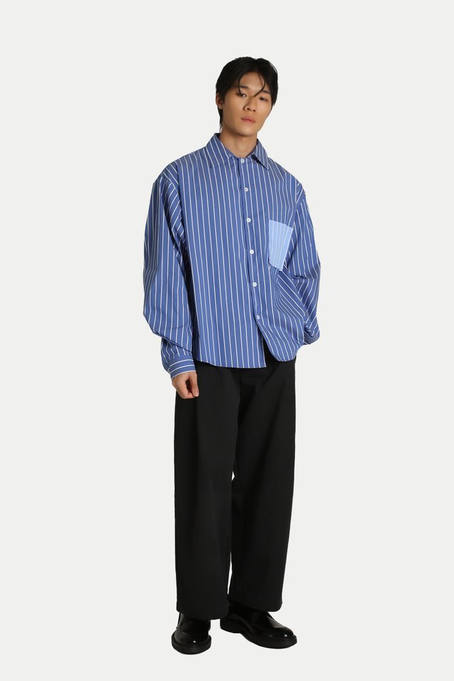 ALTON OVERSIZED CONTRAST POCKET SHIRT IN BLUE