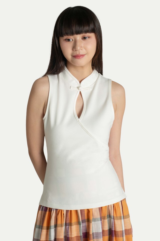 LOUELLA CHEONGSAM JERSEY TOP IN WHITE