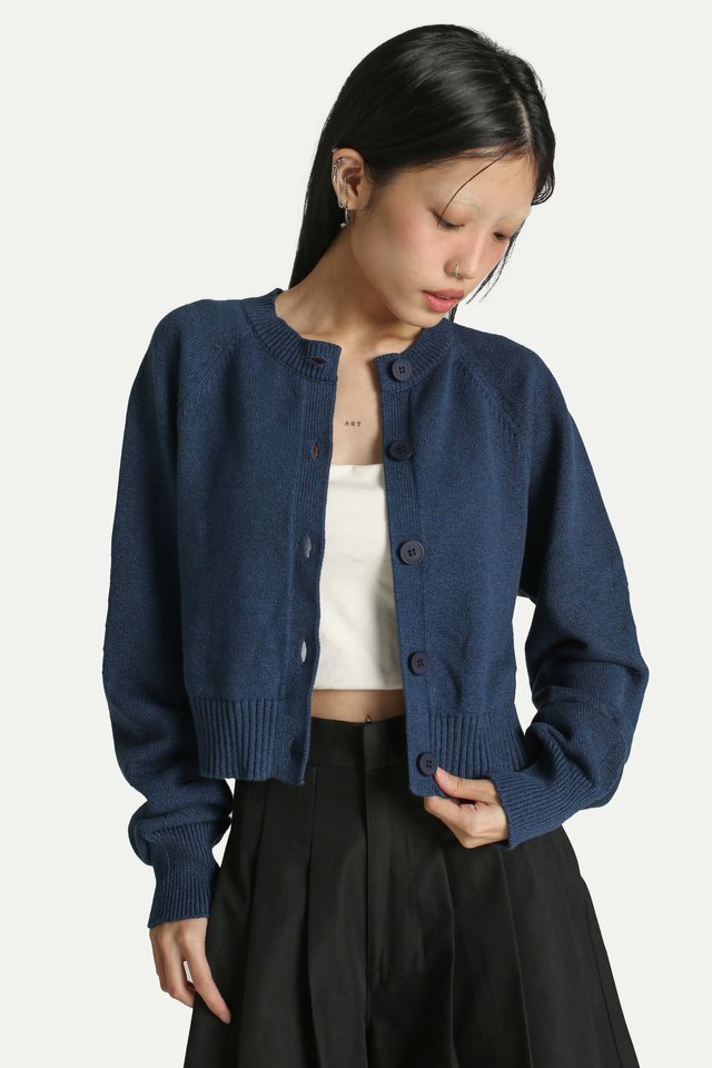 DAHLIA RAGLAN KNIT CARDIGAN IN RIVER