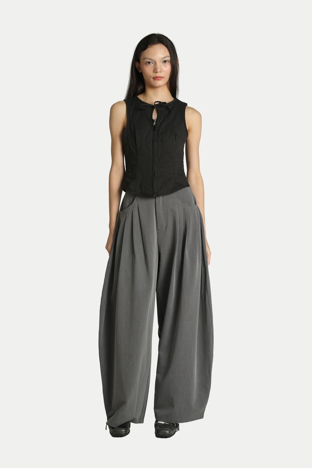 REIKO PLEATED CURVED TROUSERS IN PEBBLE