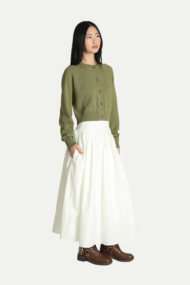 EMILIA SCALLOP YOKE SKIRT IN WHITE