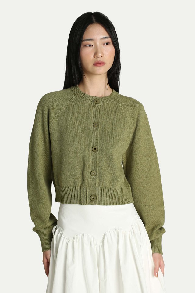 DAHLIA RAGLAN KNIT CARDIGAN IN FERN