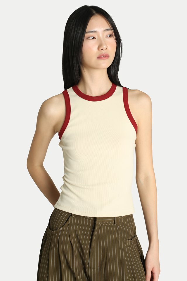 YUNA CONTRAST TANK IN VINTAGE CREAM