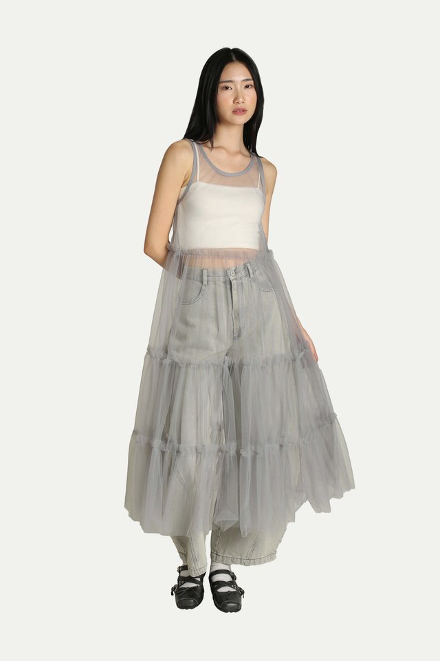 EMIKO SHEER MESH TIER DRESS IN SILVER