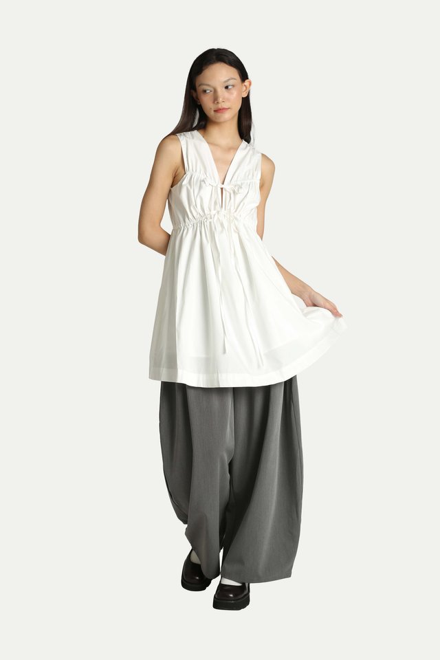 BRIGITTE RUCHED MINI ROMPER DRESS IN WHITE