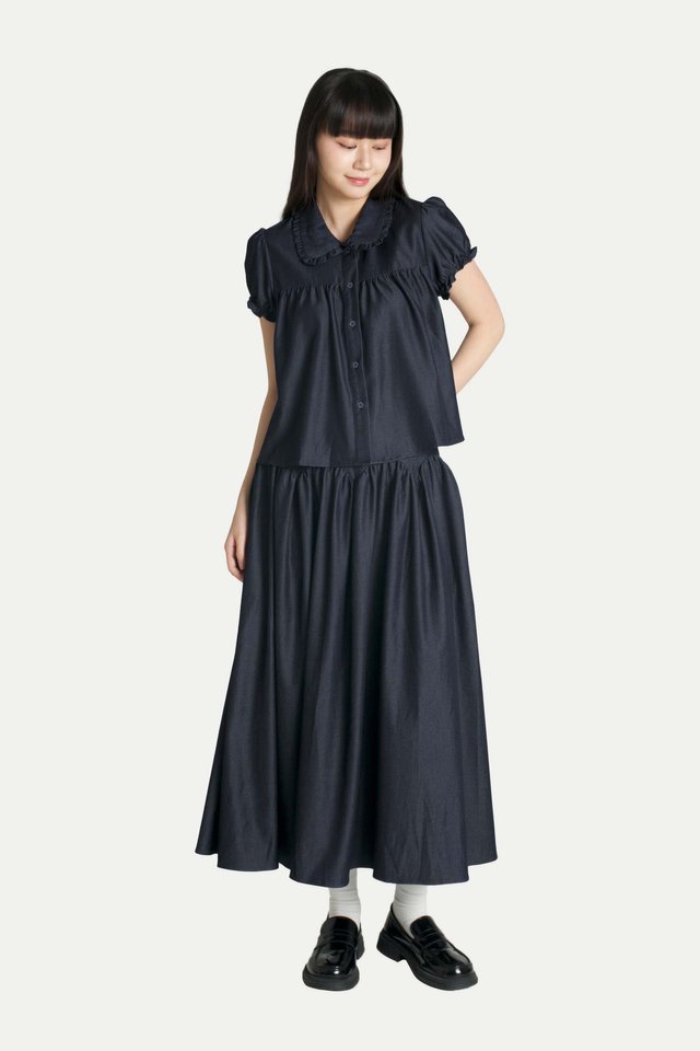 ARABELLA BABYDOLL TOP IN DARK WASH