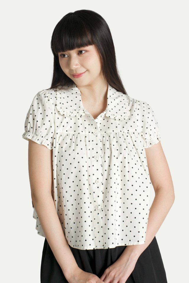 ARABELLA POLKA DOT BABYDOLL TOP IN WHITE