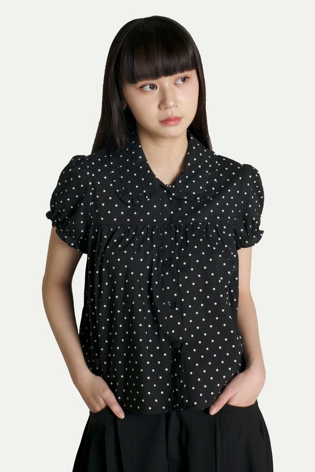 ARABELLA POLKA DOT BABYDOLL TOP IN BLACK
