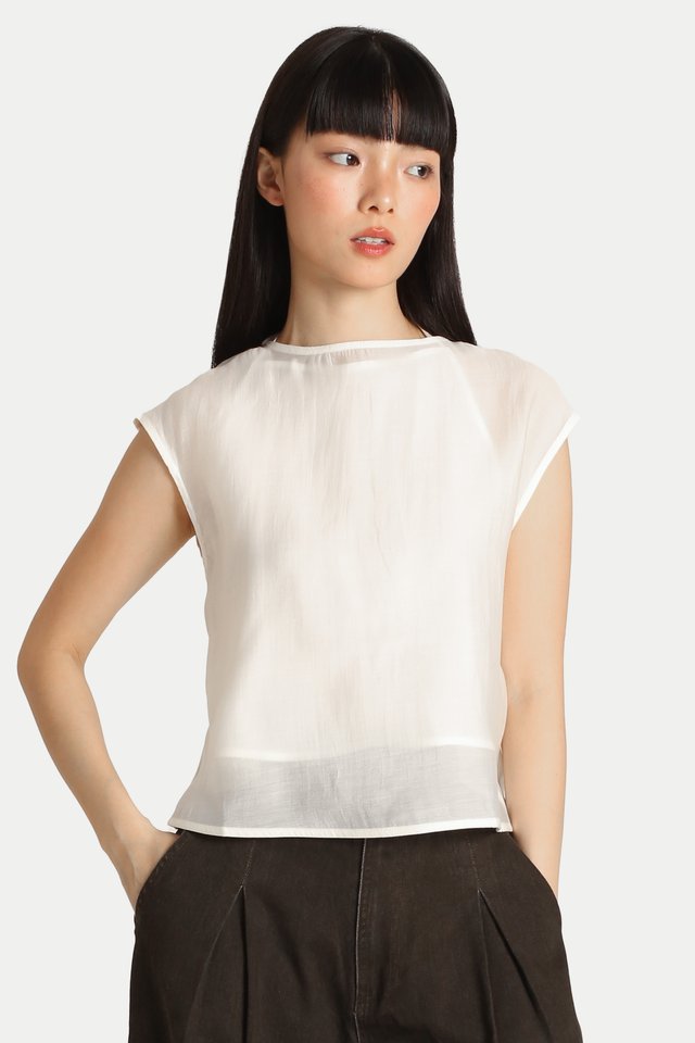 ANNE SHEER TWO-PIECE SCARF TOP IN PEARL