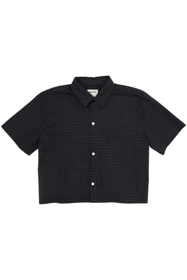 EMERY CROPPED CHECKED SHIRT IN NAVY