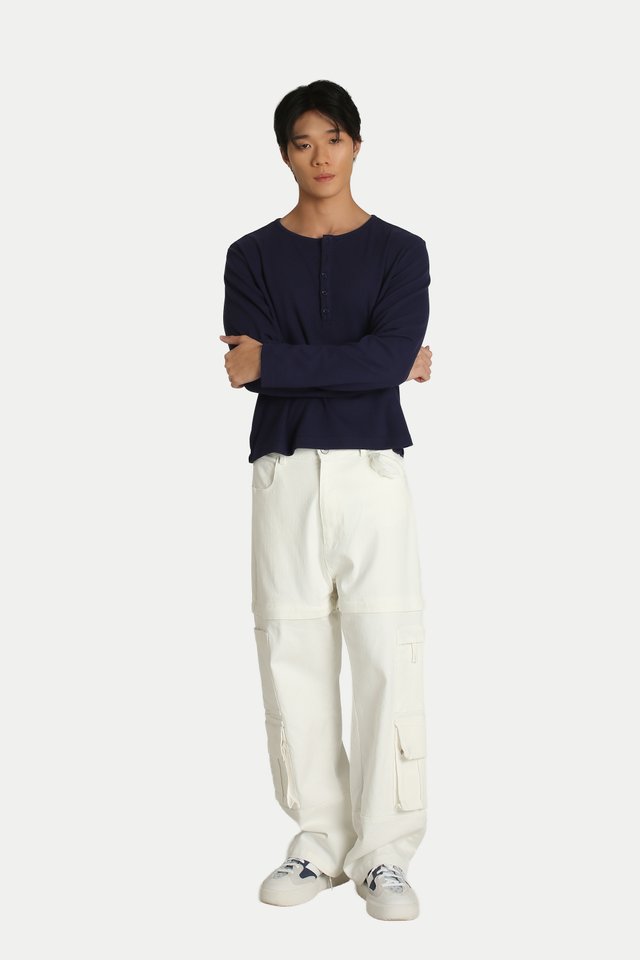 WEST CROPPED HENLEY TOP IN INDIGO