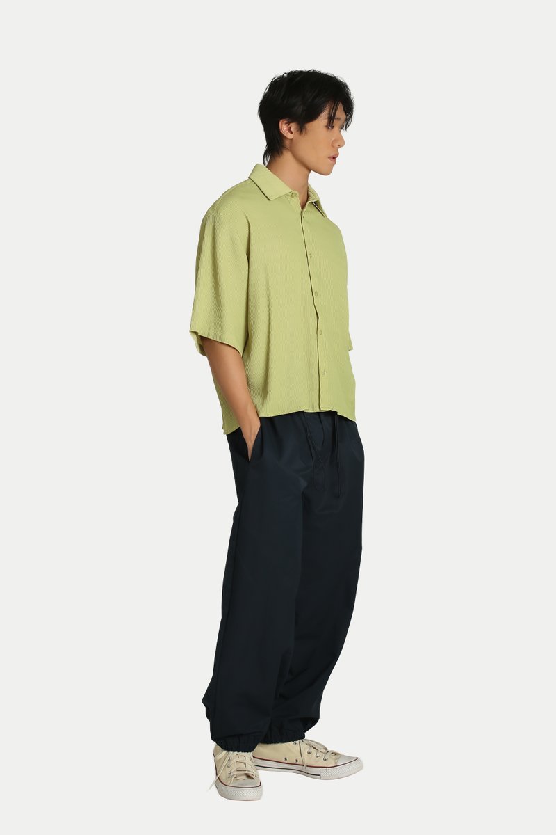 ISSE "FLUTED" BOXY-FIT SHIRT IN AVOCADO