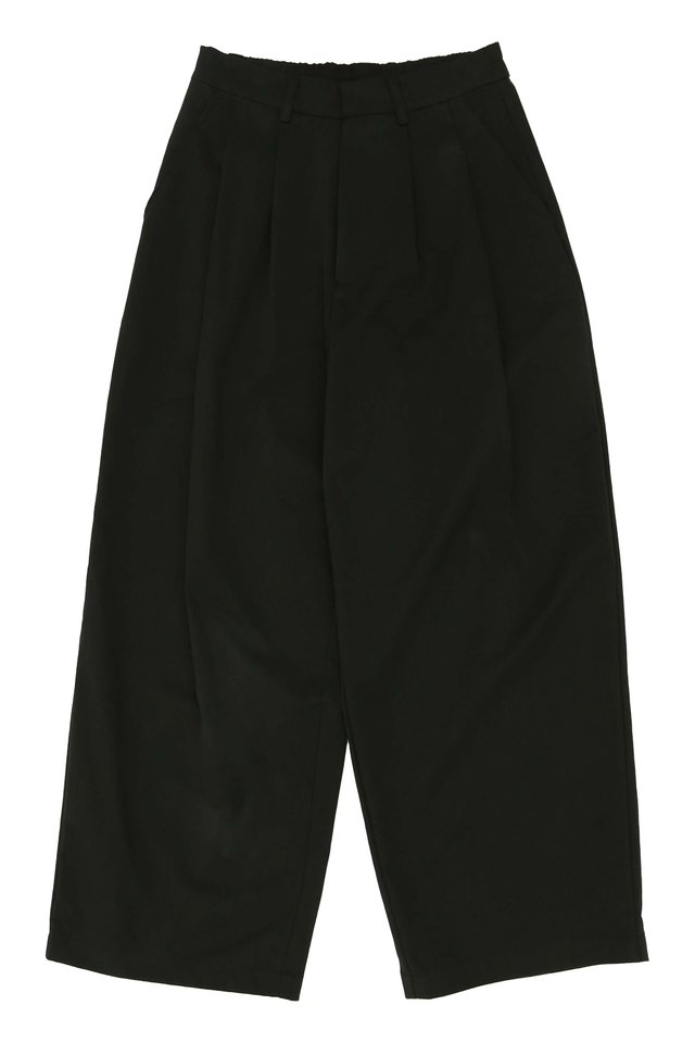 JAVI DOUBLE PLEAT CURVE TROUSERS IN BLACK