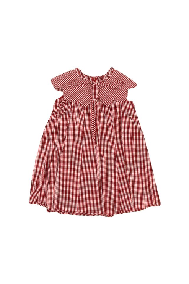 SUMMER MINI SCALLOP BIB DRESS IN RED GINGHAM